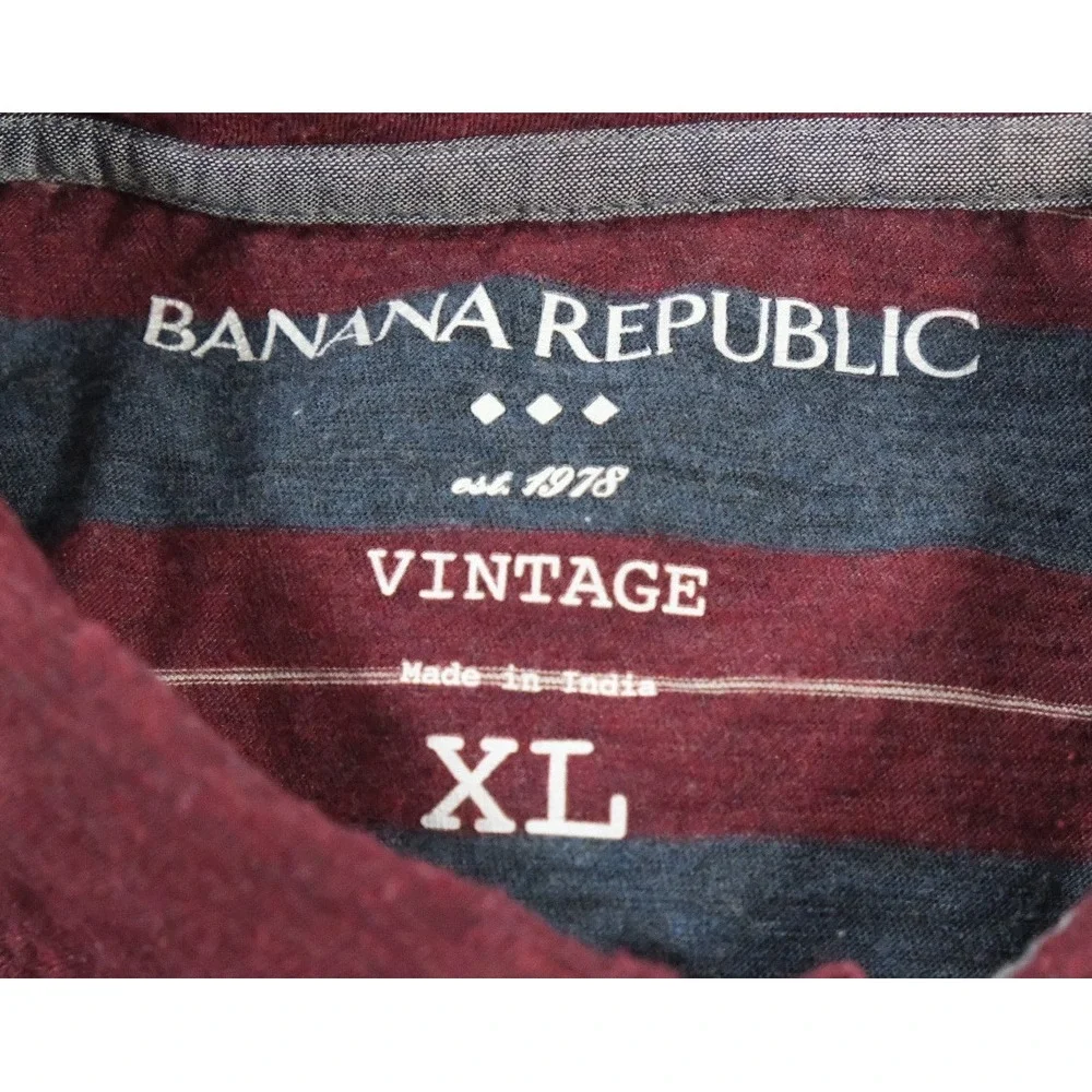 Banana Republic Polo Mens XL Maroon Blue Vintage Striped Short Sleeve Shirt Top